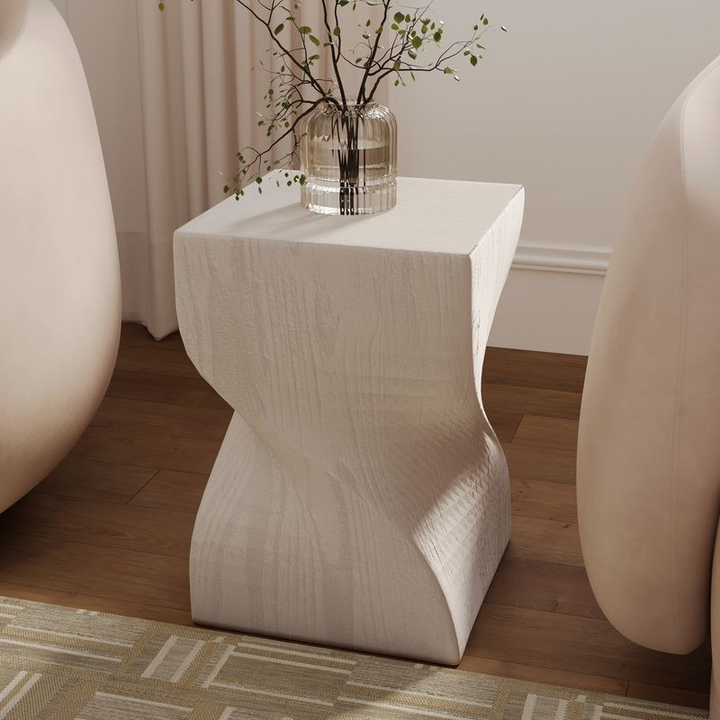 LeisureMod Onyx Collection Fiberglass Outdoor Side Table in Cream in Living Room.