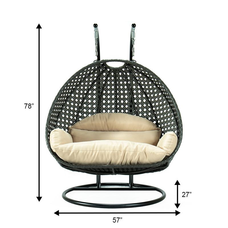 LeisureMod Charcoal Wicker Hanging 2 person Egg Swing Chair Beige Dimensions.