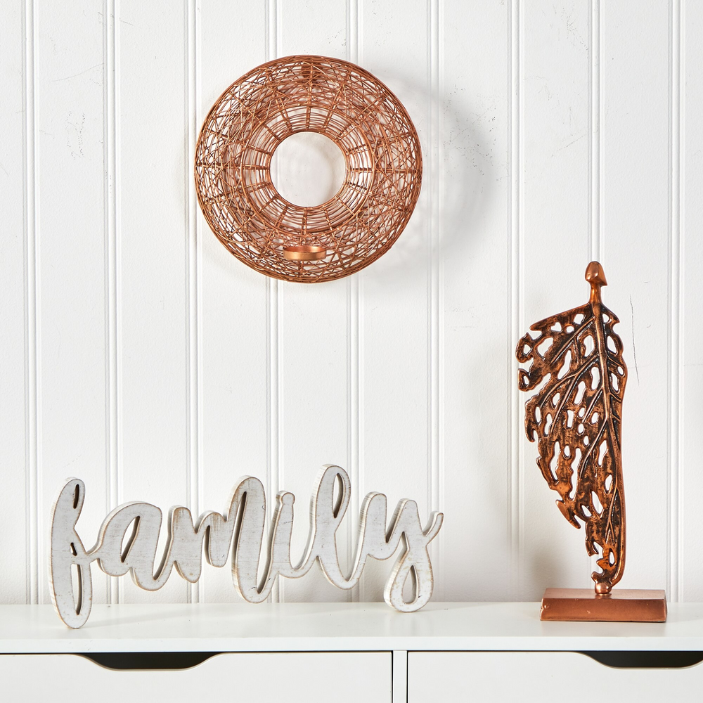 11” Wired Copper Circle Wall Sconce Candle Holder in Room