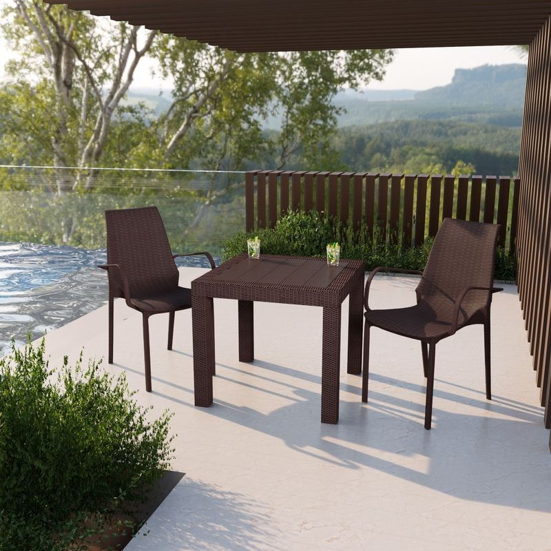 LeisureMod Kent Outdoor Patio Plastic Dining Armchair, Set of 2 Brown Photo.