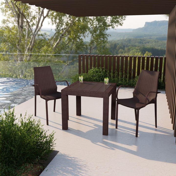 LeisureMod Kent Outdoor Patio Plastic Dining Armchair, Set of 2 Brown Photo.