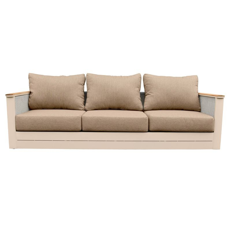 LeisureMod 4-Piece Conversation Set with Coffee Table, Sofa, and 2 Accent Chairs in Taupe Arvin Collection Taupe Front Couch View.
