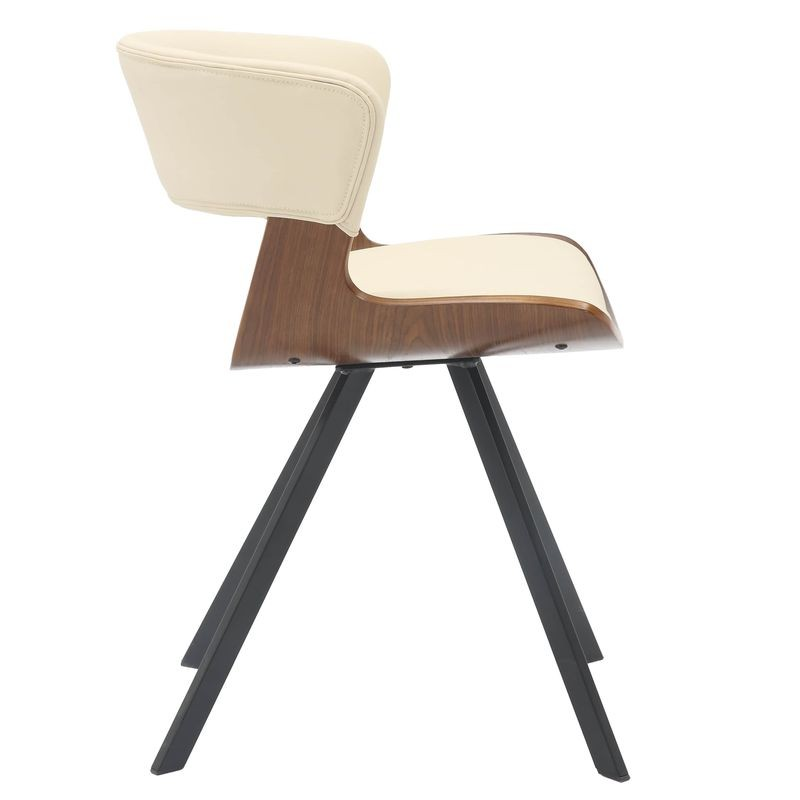 LeisureMod 5-Piece Dining Set with Square Dining Table White Sintered Stone Top and 4 Leather Dining Chairs in Walnut/Beige Chair Side View.