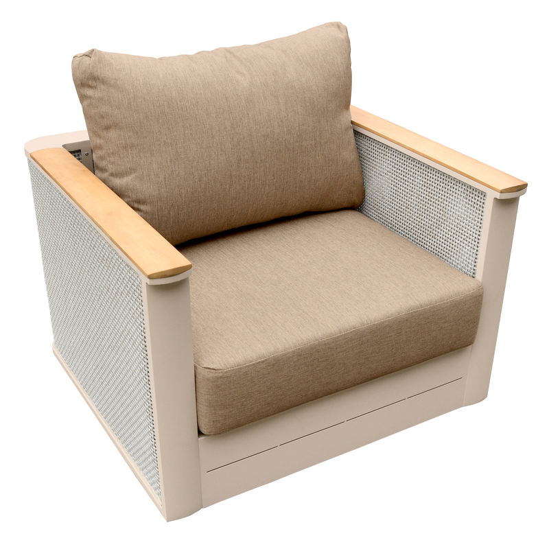 LeisureMod 4-Piece Conversation Set with Coffee Table, Sofa, and 2 Accent Chairs in Taupe Arvin Collection Taupe Chair Photo.