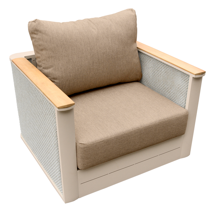 LeisureMod 4-Piece Conversation Set with Coffee Table, Sofa, and 2 Accent Chairs in Taupe Arvin Collection Taupe Chair Photo.