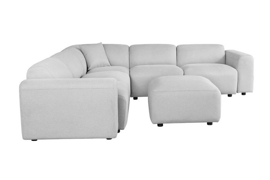 LeisureMod Whisper 6-Seater Conversation Set with Ottoman in Taupe without Background.