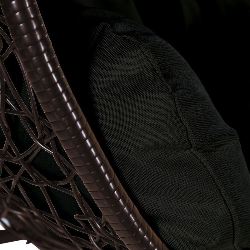 Leisuremod Recluse Collection Modern Outdoor Swing Chair Brown Frame with ES57 Black Cushion Closeup.