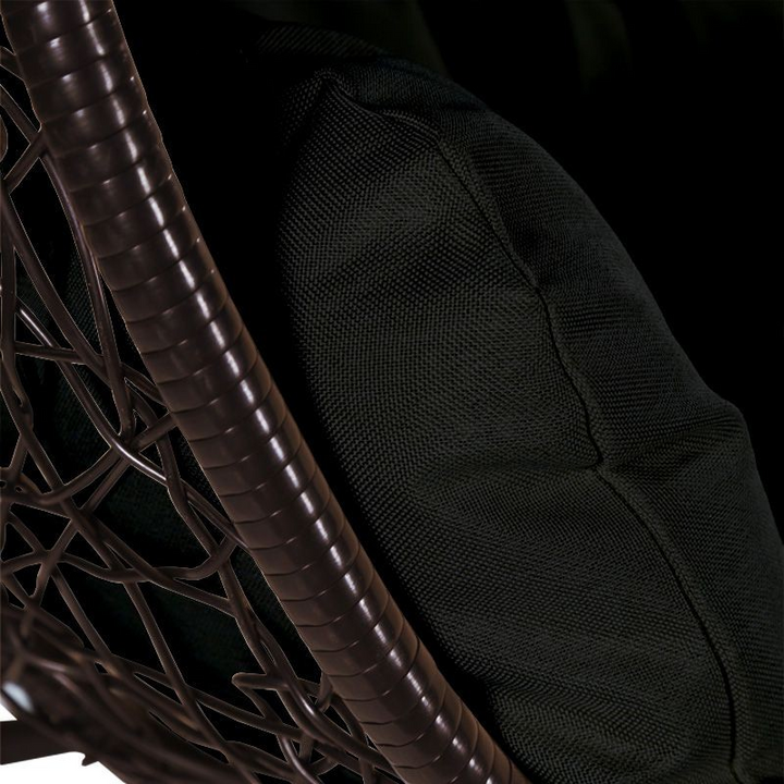 Leisuremod Recluse Collection Modern Outdoor Swing Chair Brown Frame with ES57 Black Cushion Closeup.