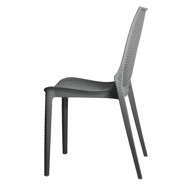 LeisureMod Kent Outdoor Patio Plastic Dining Chair, Set of 2 Grey Side View.