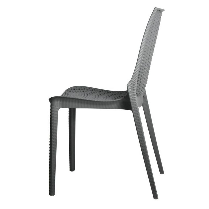 LeisureMod Kent Outdoor Patio Plastic Dining Chair, Set of 2 Grey Side View.