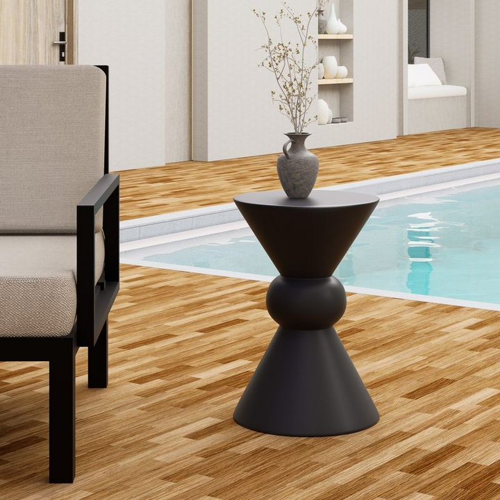 LeisureMod Echo Collection Fiberglass Outdoor Side Table in Dark Grey Photo.