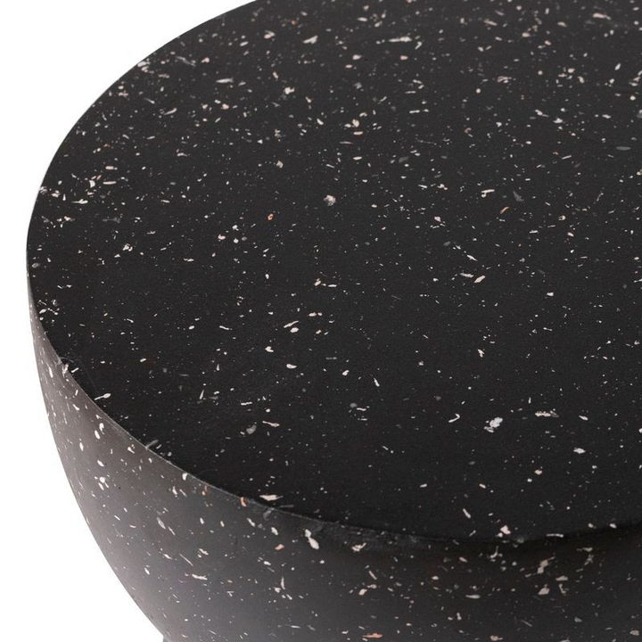 LeisureMod Sage Collection Fiberglass Outdoor Side Table in Black Closeup.