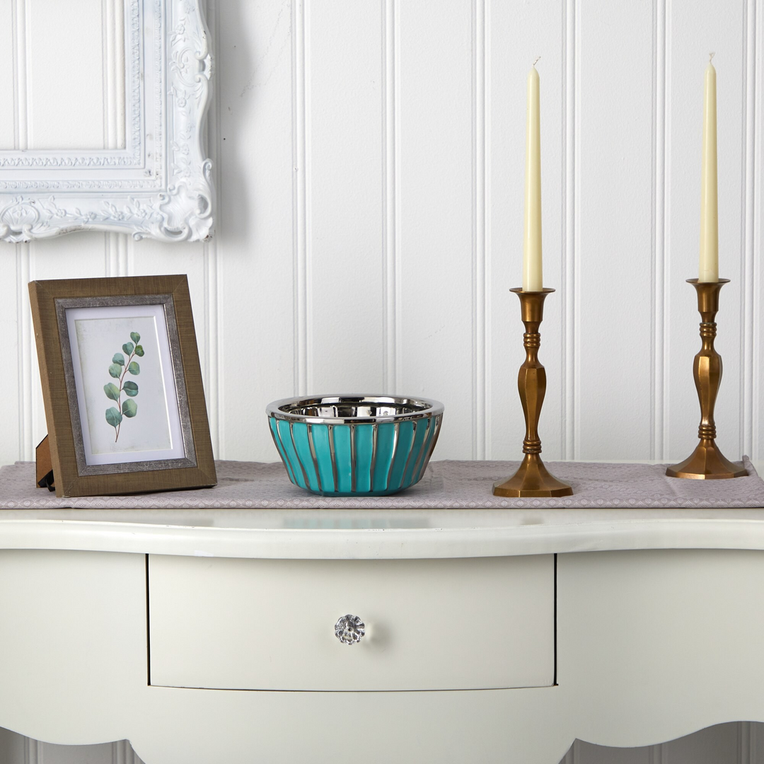 7.25” Teal Vase with Silver Burnishing with Background