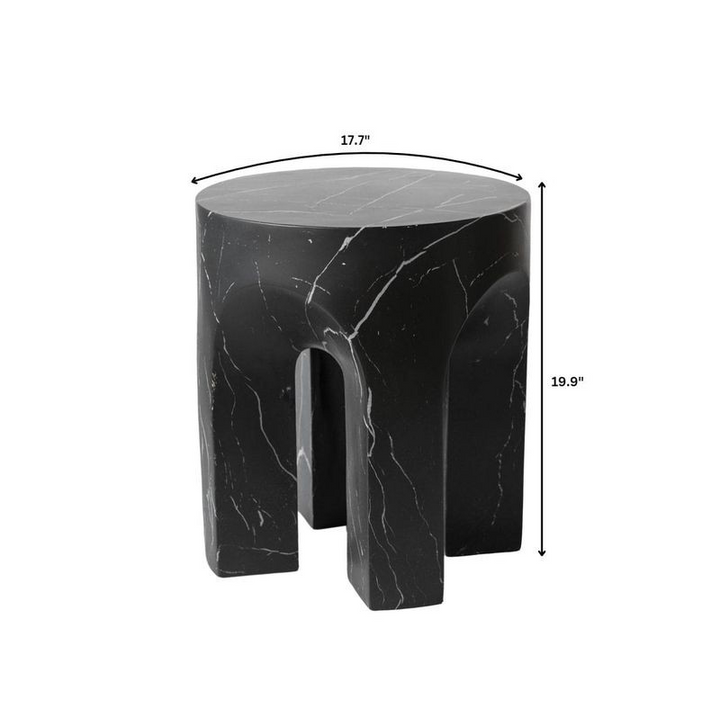 LeisureMod Crus Collection Fiberglass Outdoor Side Table Marbleized Black Dimensions.