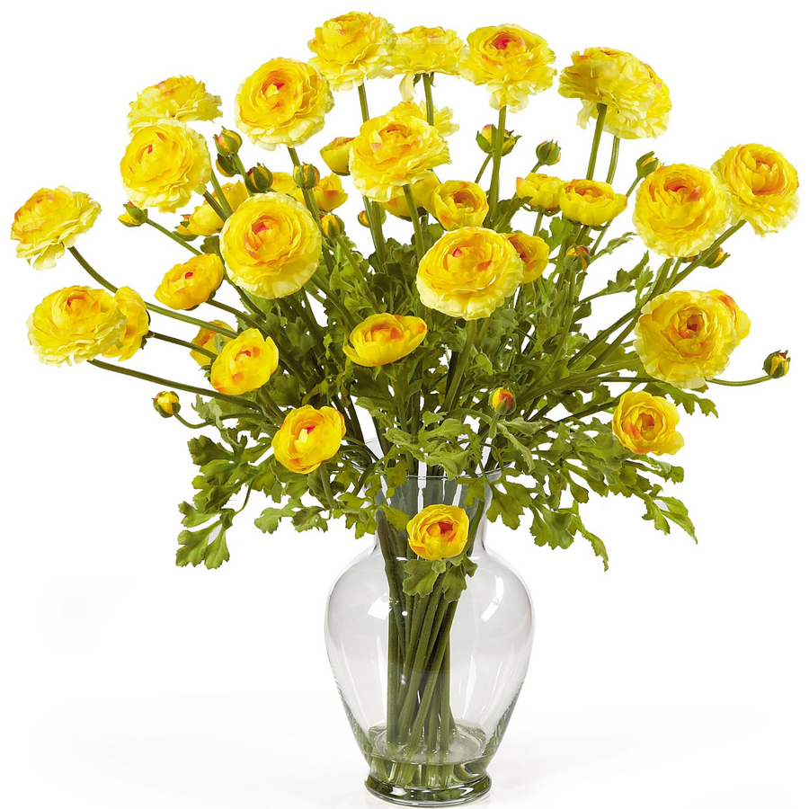Ranunculus Liquid Illusion Silk Flower Arrangement (Yellow)