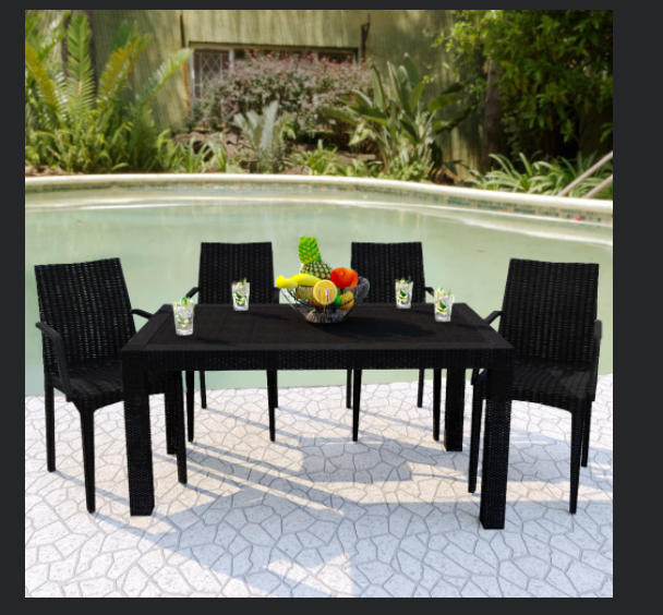 LeisureMod Mace Weave Design Outdoor Dining Table Black Photo.