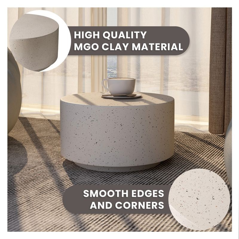 LeisureMod Terra Collection Fiberglass Outdoor Coffee Table In White