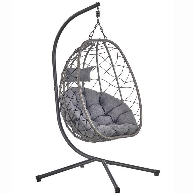 Leisuremod Summit Series Outdoor Egg Swing Chair in Black with Charcoal Cushions