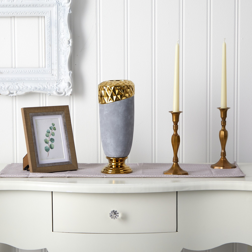 11.5” Regal Stone Vase with Gold Accents with Background