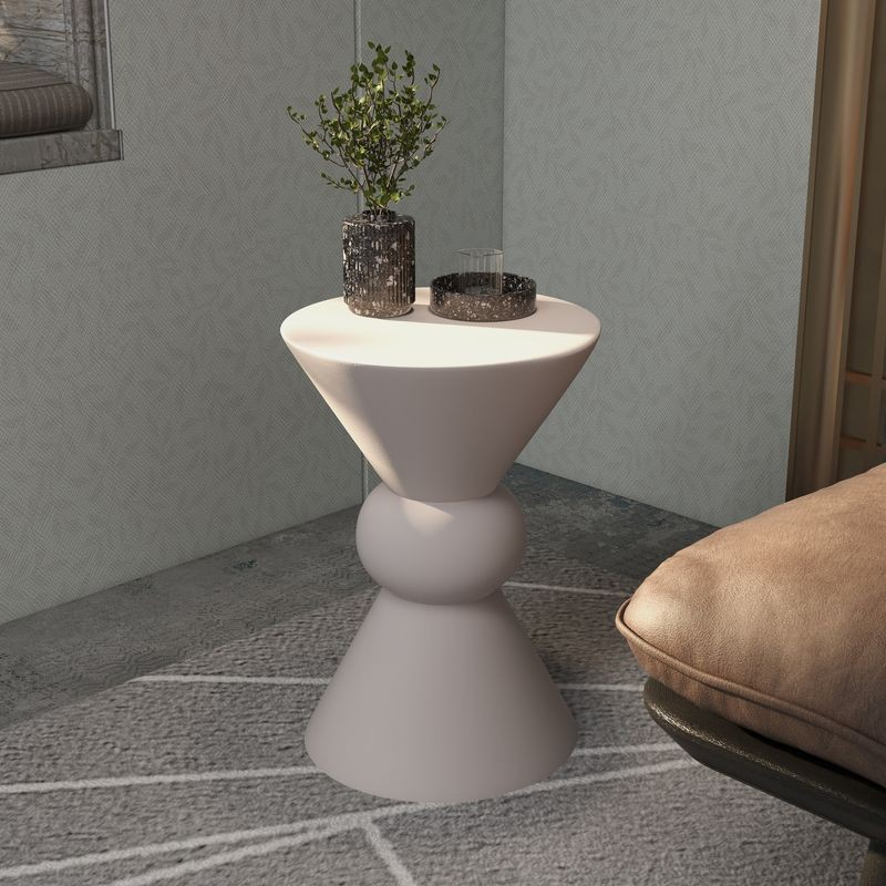 LeisureMod Echo Collection Fiberglass Outdoor Side Table in Cream on Patio.