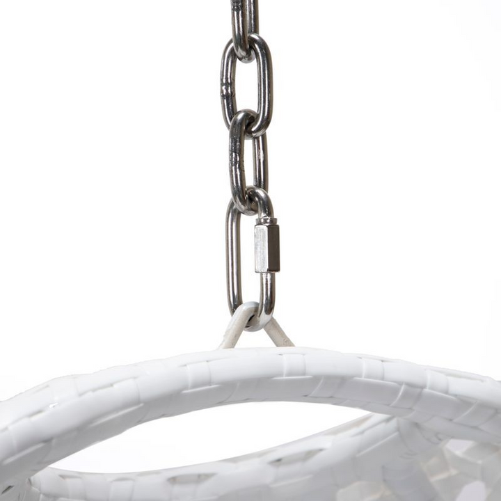 LeisureMod White Wicker Hanging Egg Swing Chair Light Green Closeup.