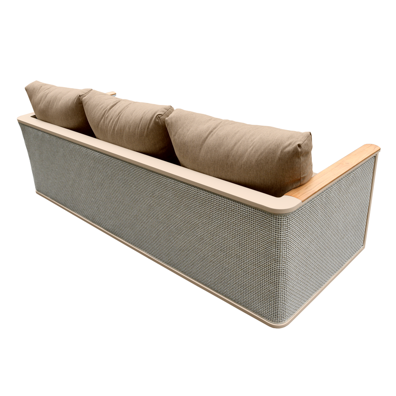 LeisureMod 4-Piece Conversation Set with Coffee Table, Sofa, and 2 Accent Chairs in Taupe Arvin Collection Taupe Back Couch View.