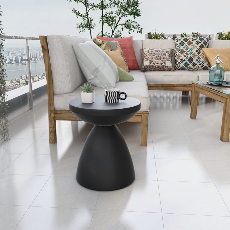LeisureMod Dune Collection Fiberglass Outdoor Side Table in Black Inside.