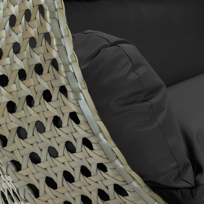 LeisureMod Beige Wicker Hanging 2 person Egg Swing Chair Black Closeup.