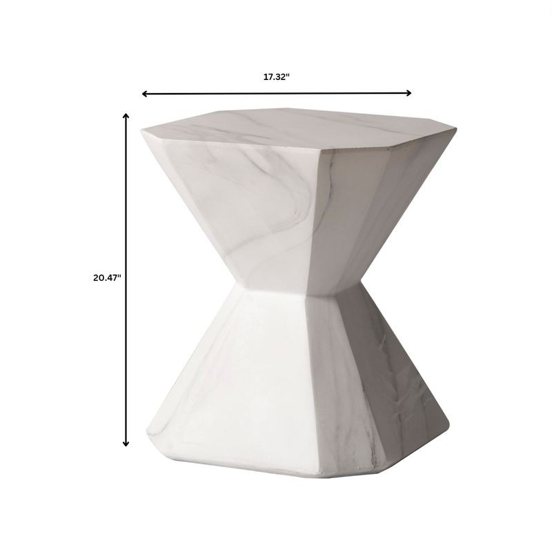 LeisureMod Azure Collection Fiberglass Outdoor Side Table in Marble White Dimensions.