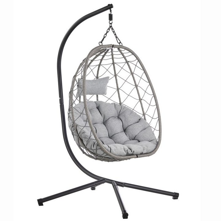 Leisuremod Summit Series Outdoor Egg Swing Chair in Grey with Light Grey Cushions Light Grey