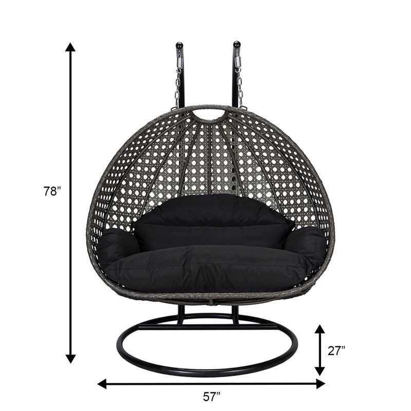 LeisureMod Charcoal Wicker Hanging 2 person Egg Swing Chair Black Dimensions.