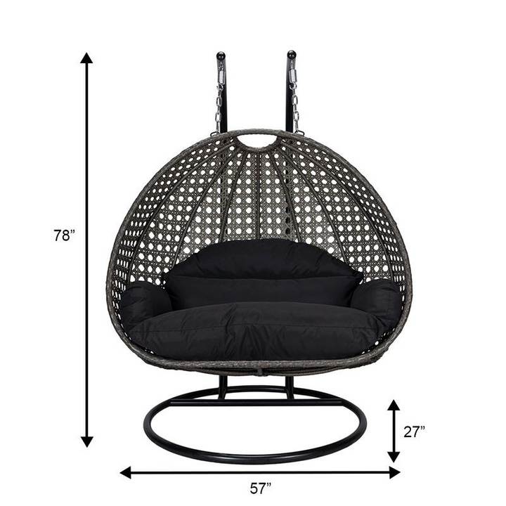 LeisureMod Charcoal Wicker Hanging 2 person Egg Swing Chair Black Dimensions.