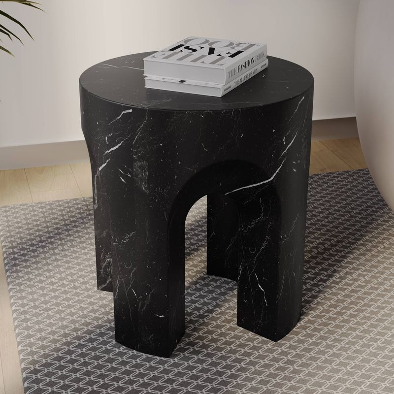 LeisureMod Crus Collection Fiberglass Outdoor Side Table Marbleized Black Inside.