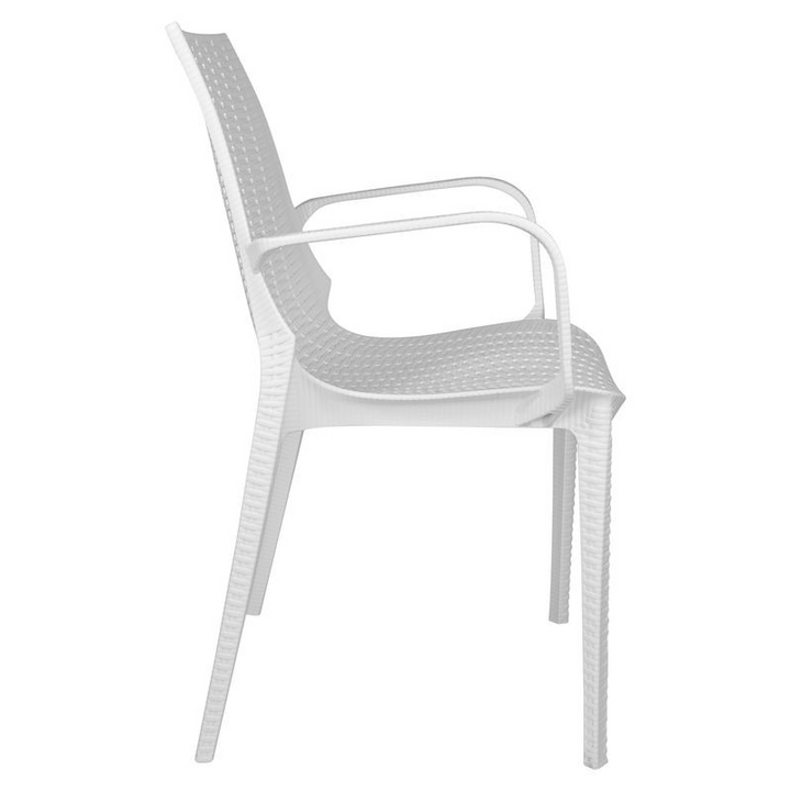 LeisureMod Kent Outdoor Patio Plastic Dining Armchair, Set of 2 White Sde View.