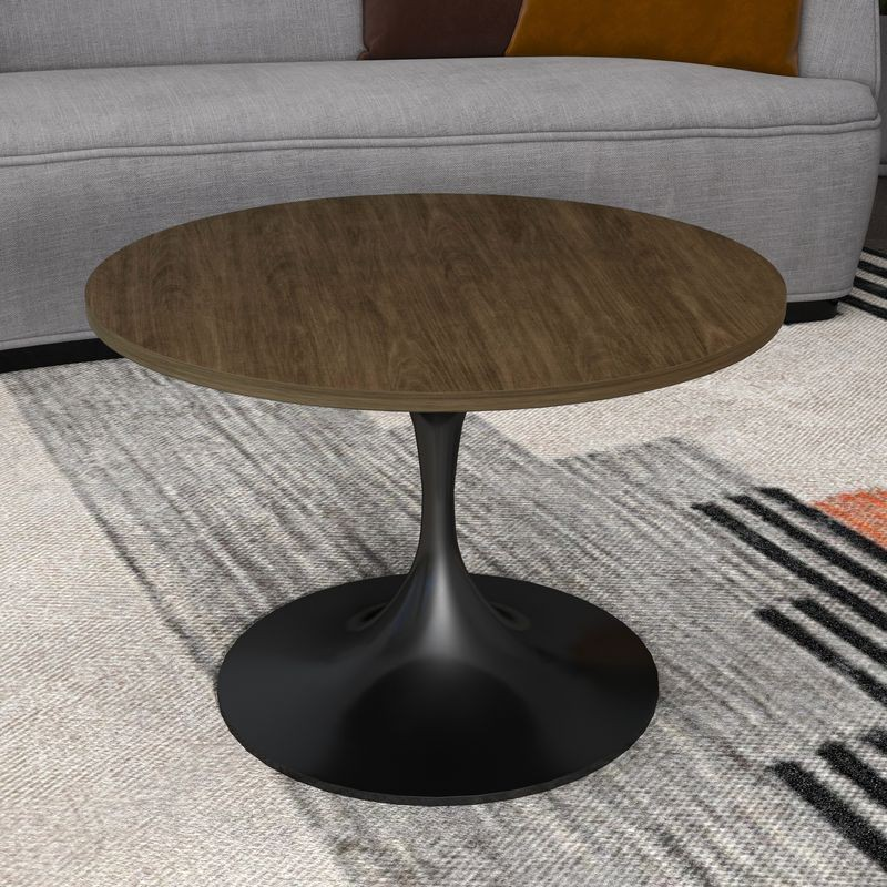 LeisureMod Verve Coffee Table Black base with 27" Round Dark Brown Wood MDF Top