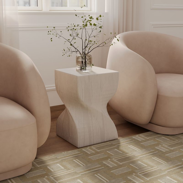 LeisureMod Onyx Collection Fiberglass Outdoor Side Table in Cream in Room.