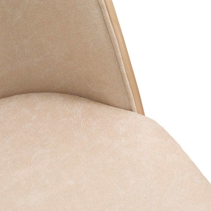 LeisureMod Tule 7-Piece Dining Set in Steel Frame with 6 Upholstered Seat Dining Chairs and 71" Oval Dining Table with MDF Tabletop Walnut/Light Brown Chair Closeup.