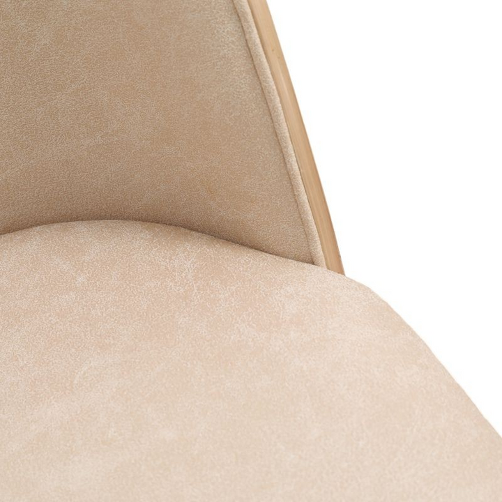 LeisureMod Tule 7-Piece Dining Set in Steel Frame with 6 Upholstered Seat Dining Chairs and 71" Oval Dining Table with MDF Tabletop Walnut/Light Brown Chair Closeup.