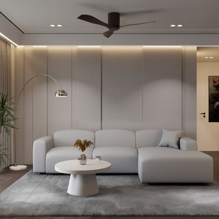 LeisureMod Whisper 4-Seater Conversation Set with a Chaise Lounge Chair in Taupe Photo.