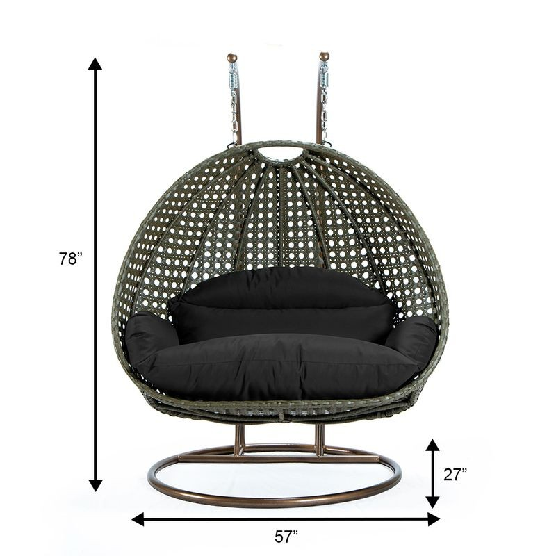 LeisureMod Beige Wicker Hanging 2 person Egg Swing Chair Black Dimensions.