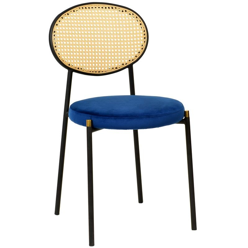 LeisureMod 5-Piece Dining Set with 36" Round Dining Table Black Sintered Stone Top and Black Pedestal with 4 Velvet Dining Chairs in Black Steel Legs in Navy Blue Chair Photo.