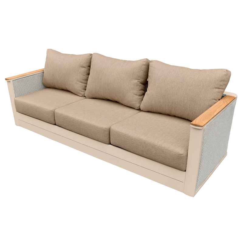 LeisureMod 4-Piece Conversation Set with Coffee Table, Sofa, and 2 Accent Chairs in Taupe Arvin Collection Taupe Couch Photo.