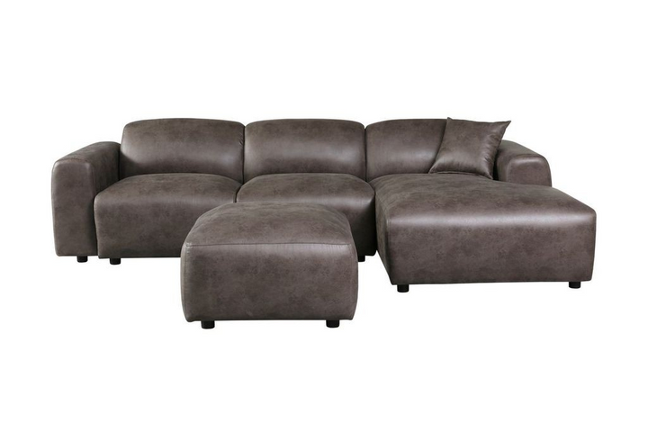 LeisureMod Whisper 4-Seater Conversation Set with a Chaise Lounge Chair in Brown