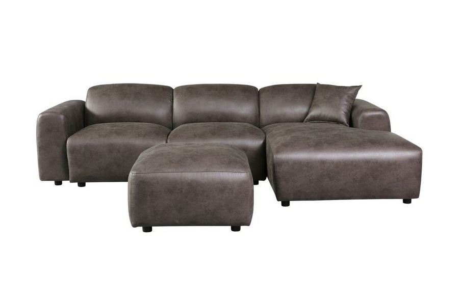 LeisureMod Whisper 4-Seater Conversation Set with a Chaise Lounge Chair in Brown
