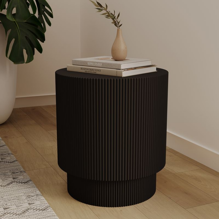 LeisureMod Eden Collection Fiberglass Outdoor Side Table in Black Photo.