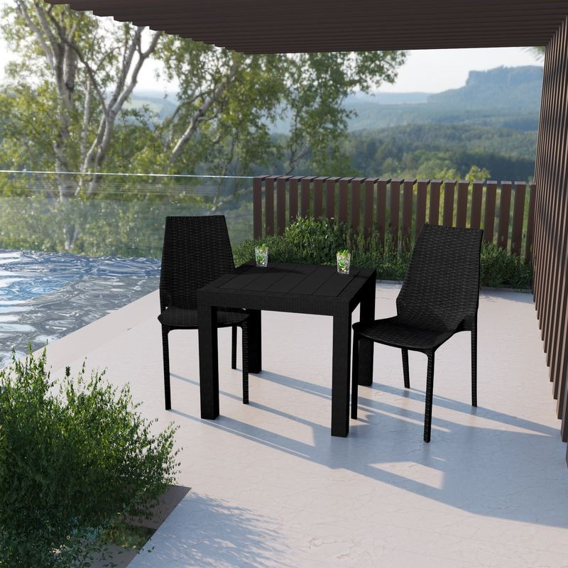 LeisureMod Kent Outdoor Patio Plastic Dining Chair, Set of 2 Black Photo.