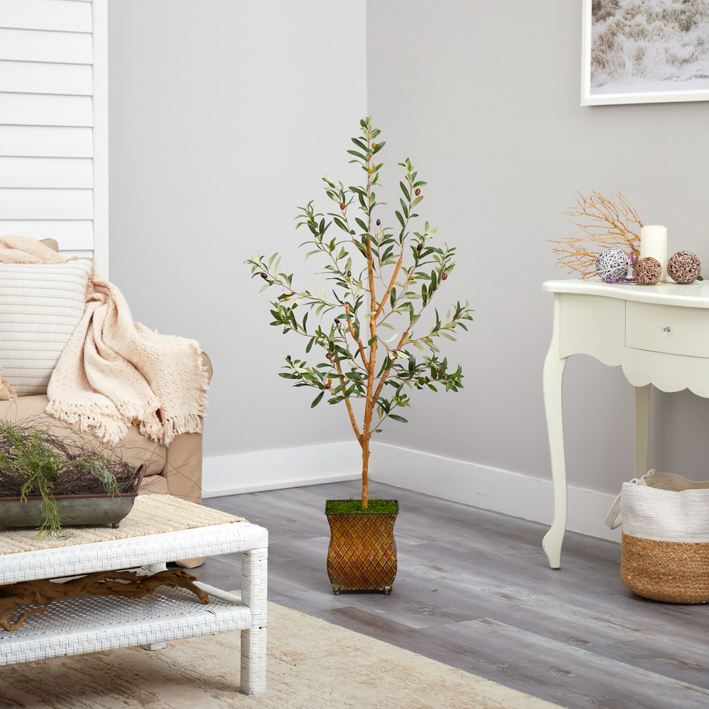 50” Olive Artificial Tree in Metal Planter in Room