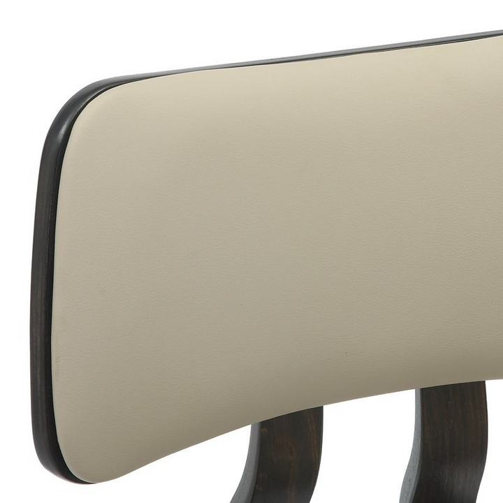 LeisureMod 5-Piece Dining Set with Round Wooden Table in Natural Wood and 4 Leather Dining Chairs in Dark Walnut/Taupe Backrest.