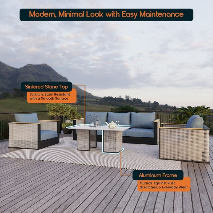 LeisureMod 4-Piece Conversation Set with Coffee Table, Sofa, and 2 Accent Chairs in Black Arvin Collection Black Description.