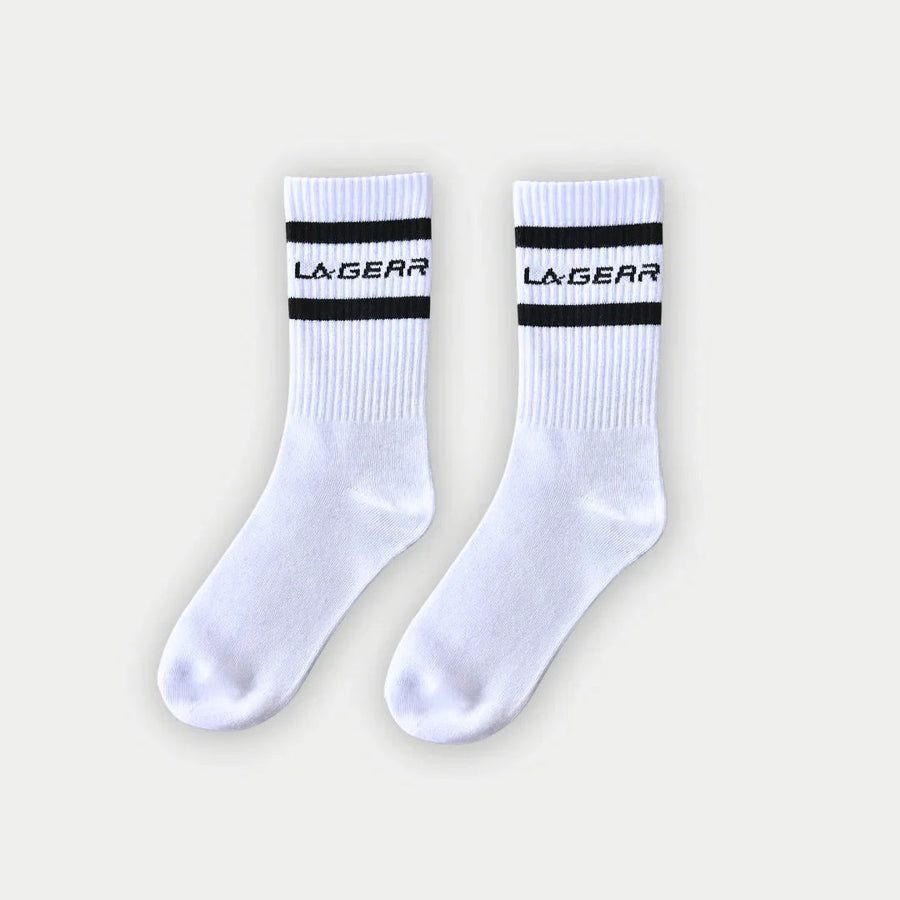 LA Gear Classic Athletic Striped Crew Socks White
